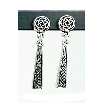 Cru-Stud06 Round Celtic Knot Post Earrings with Long Wedge Celtic Knot Drop