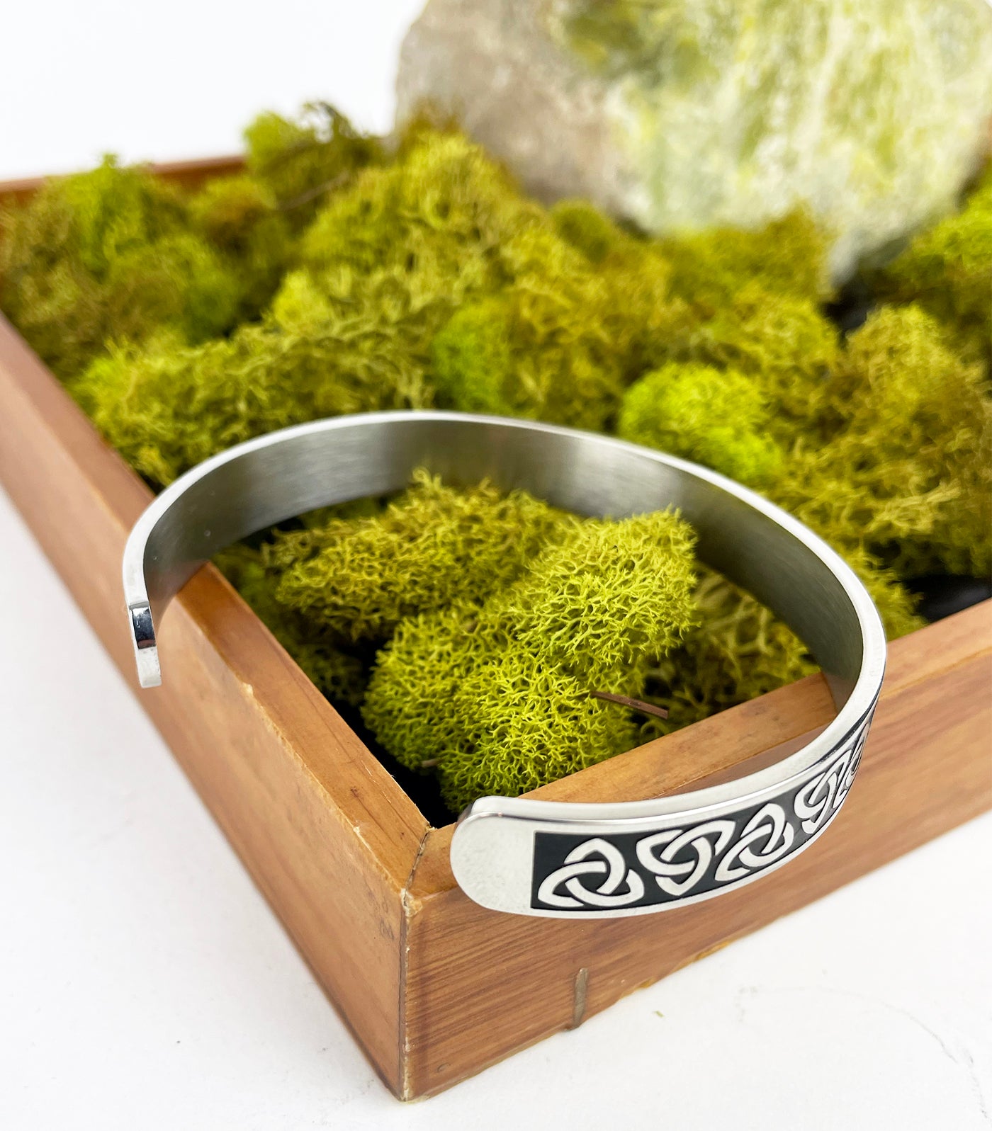 Men's Stainless Steel Cuff Bracelet with Triquetra Knots