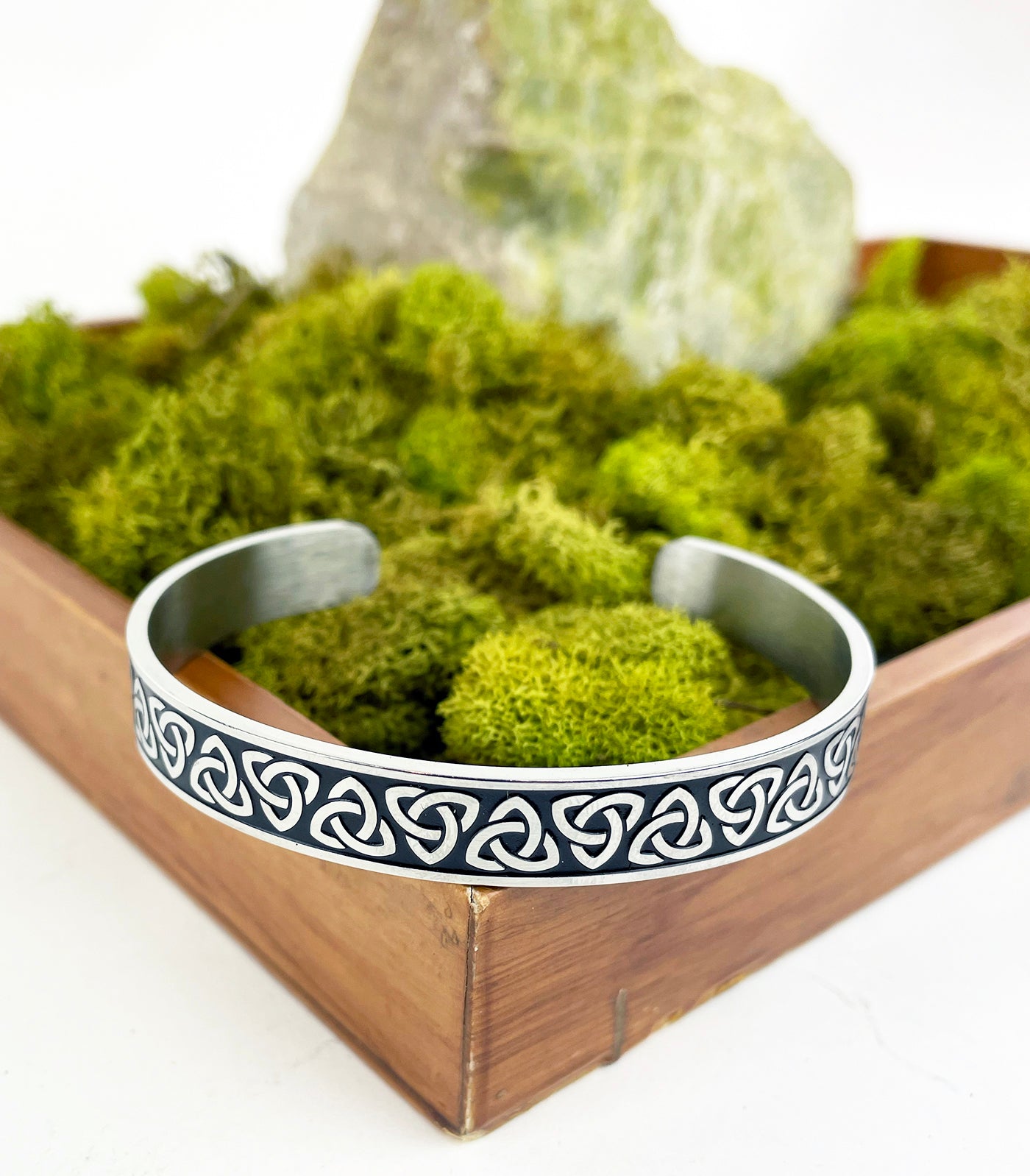 Men's Stainless Steel Cuff Bracelet with Triquetra Knots