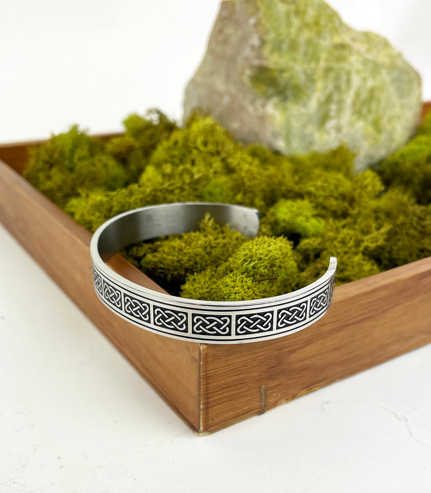 Men's Stainless Steel Cuff Bracelet Rectangle Celtic Knots