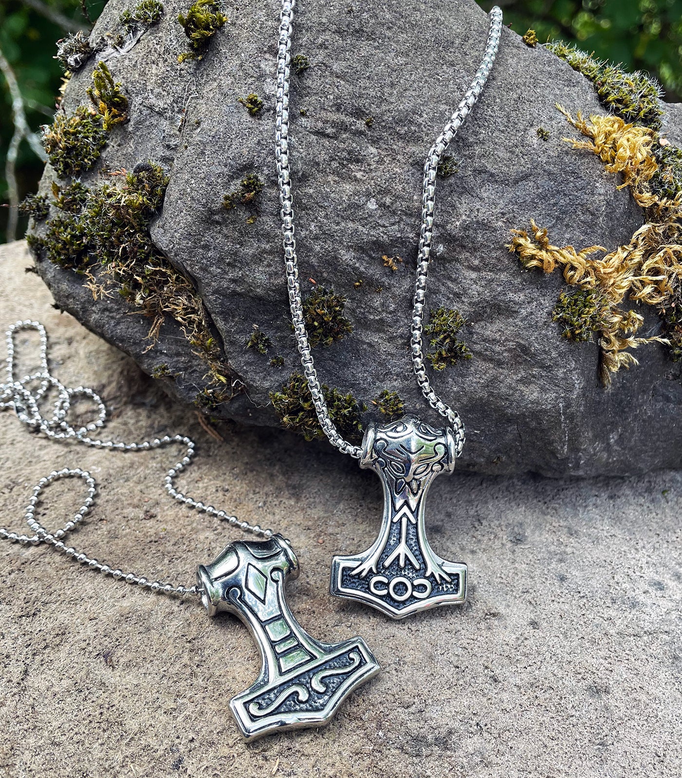 Mjölnir, Thor's Hammer with Celtic Warrior Face Pendant