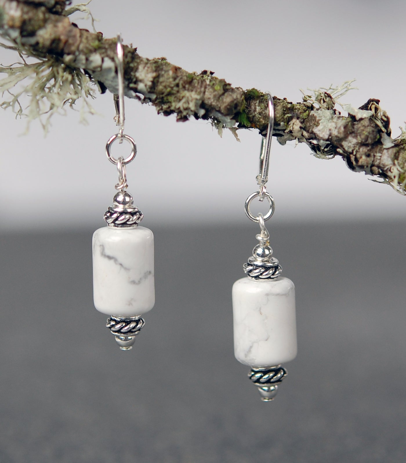 Howlite Barrel Bead Earrings
