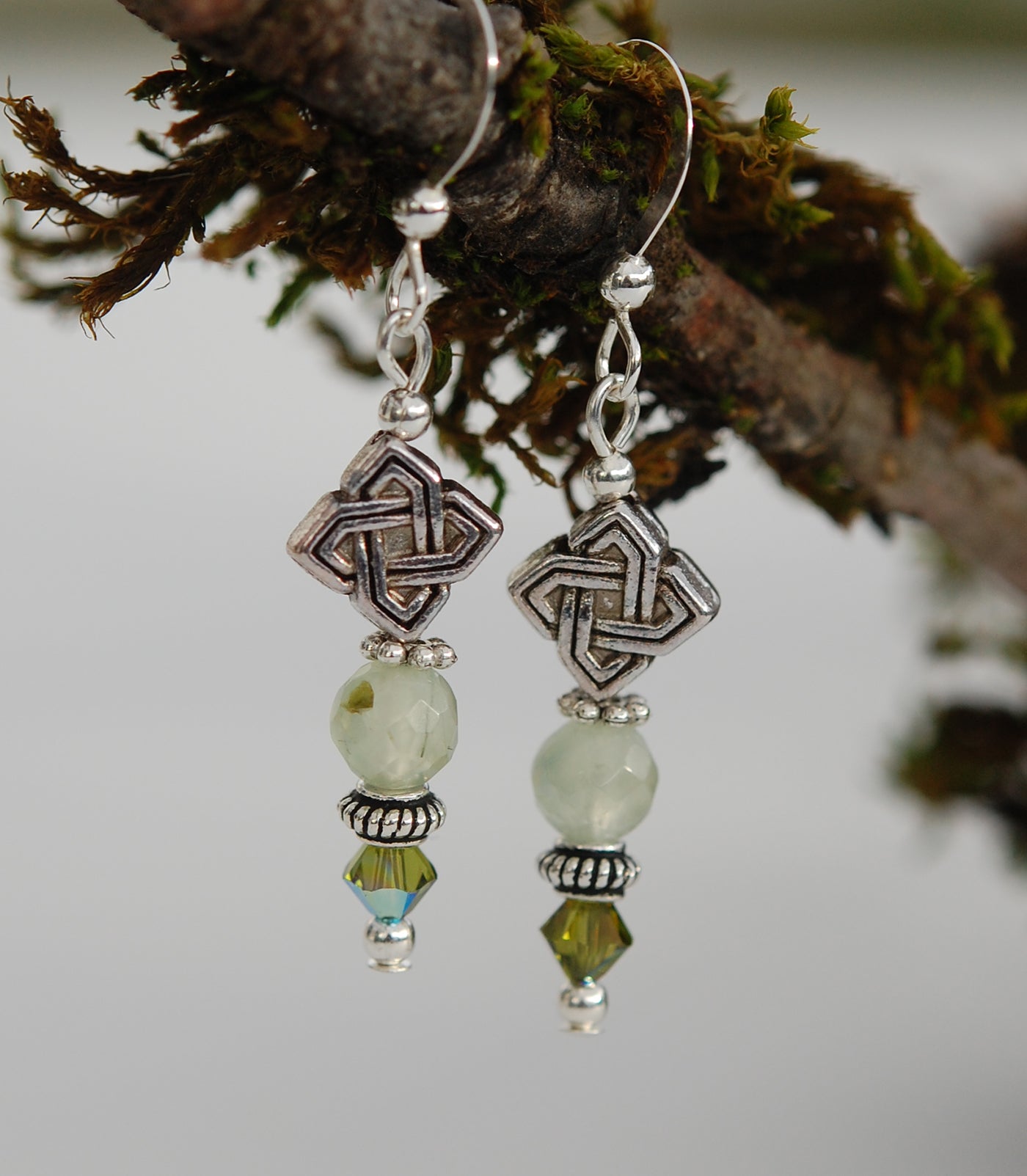 Winter's Dream Prehnite with Celtic Diamond Knots