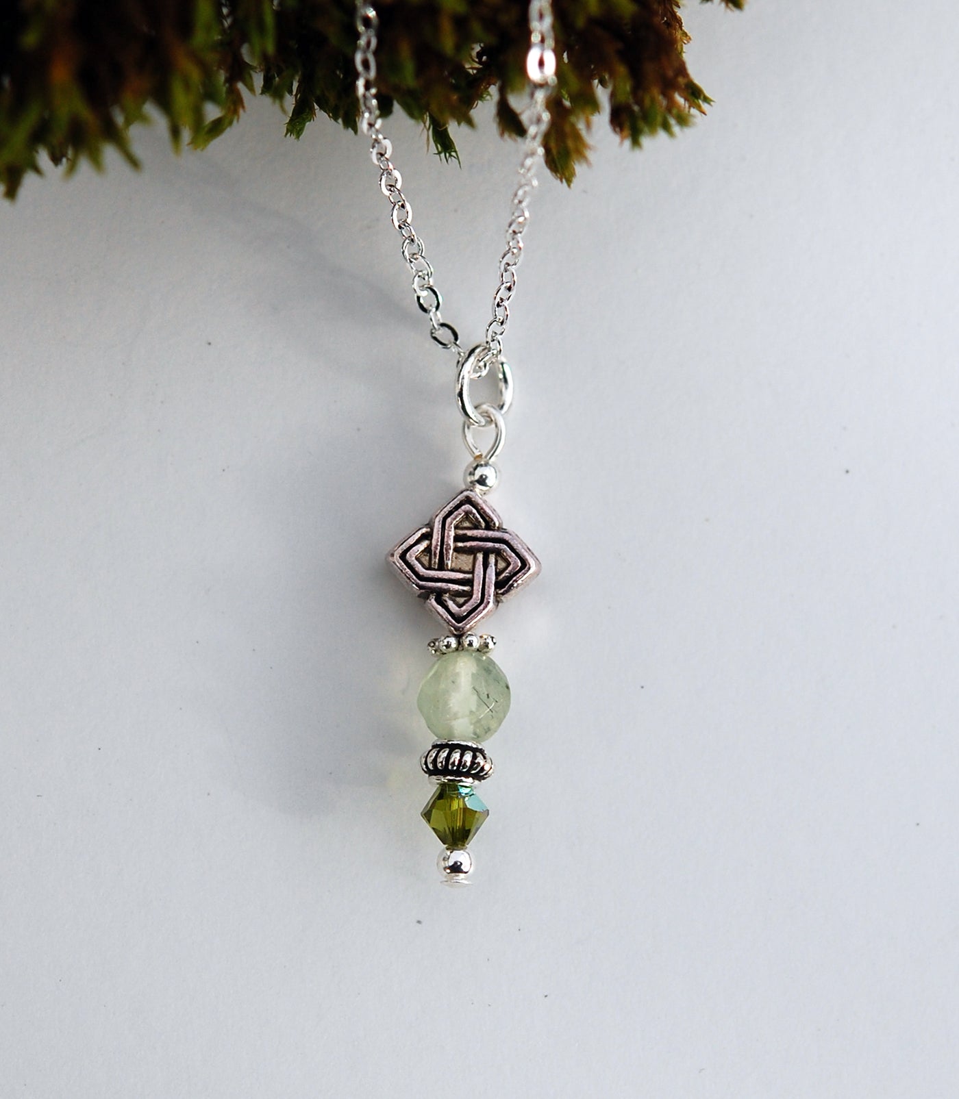 Winter's Dream Prehnite with Celtic Diamond Knots