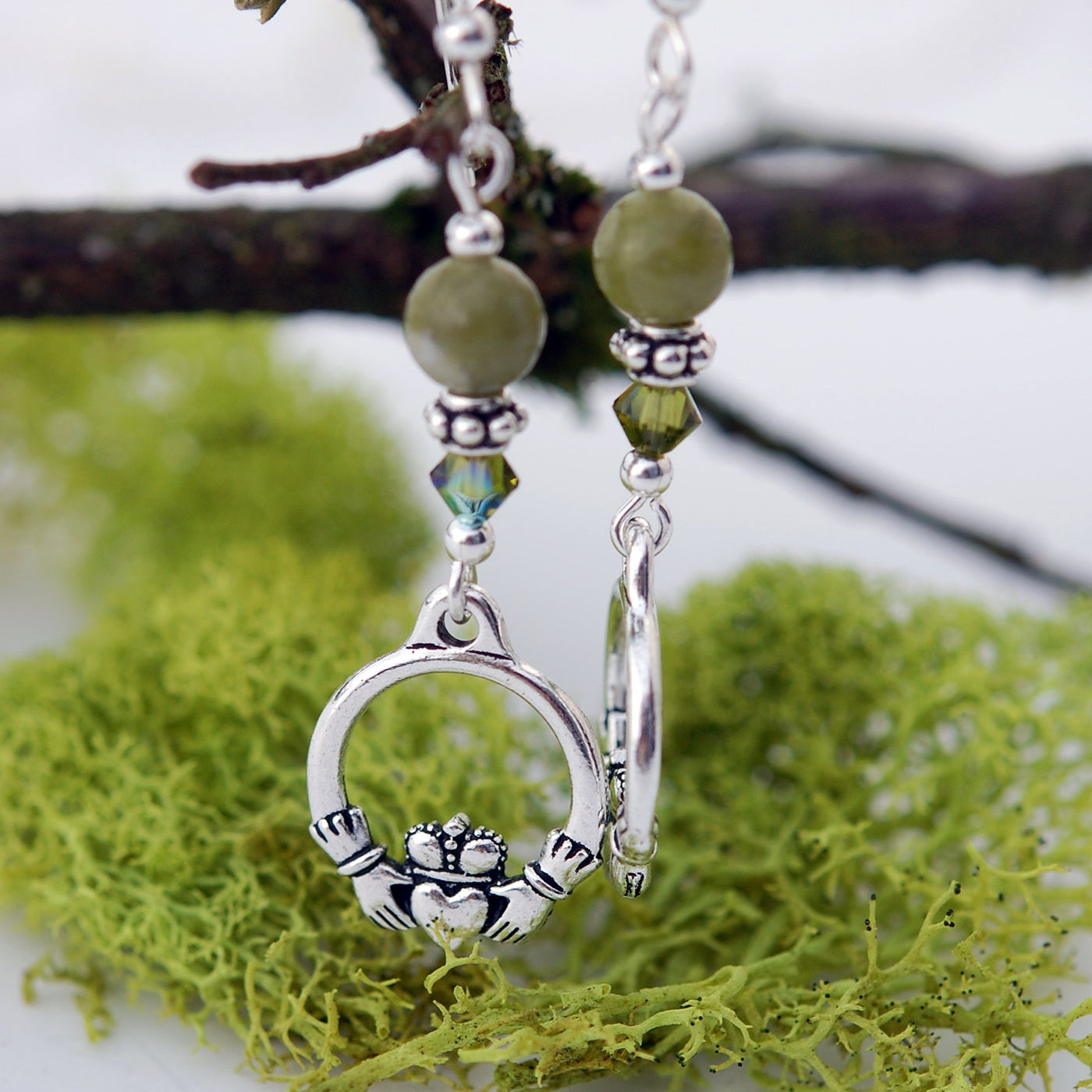 Connemara Marble with Moss Crystal Claddagh