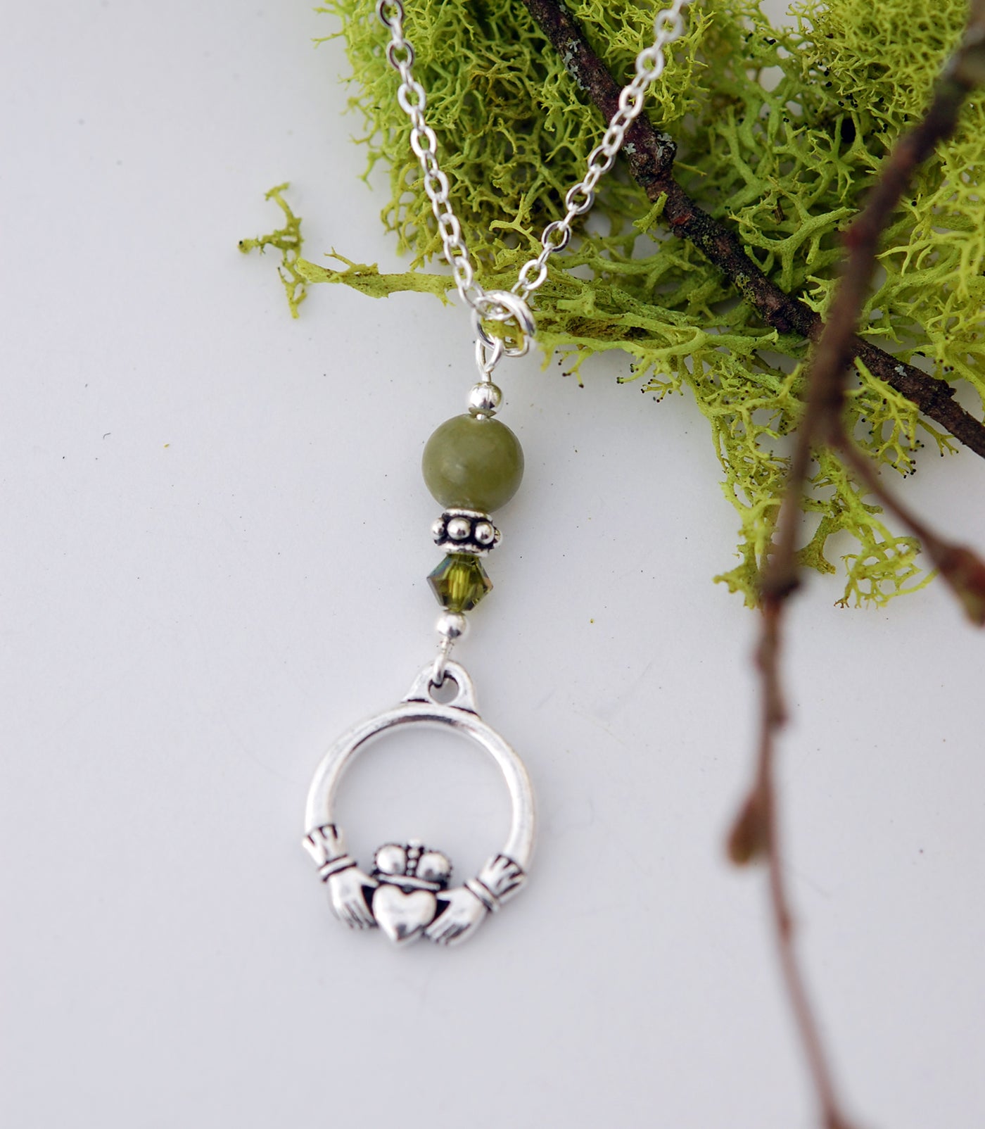 Connemara Marble with Moss Crystal Claddagh