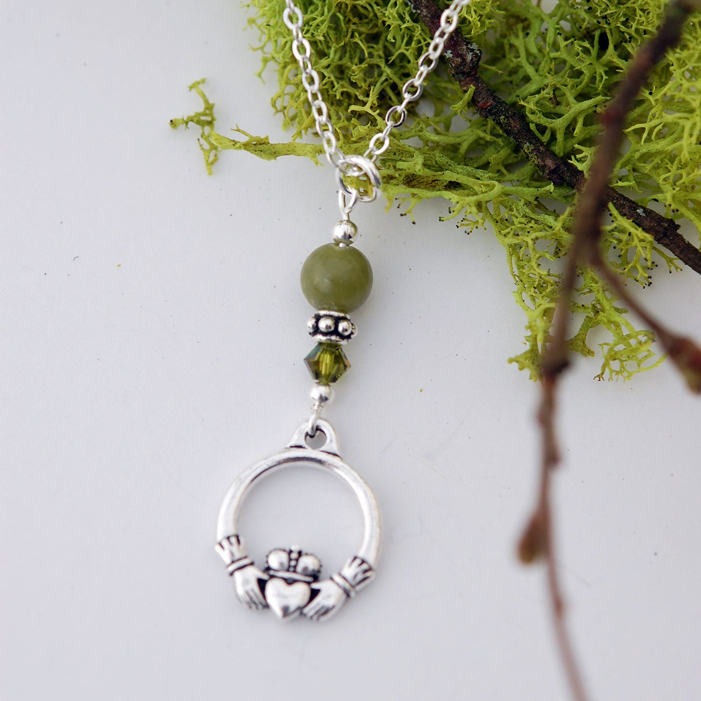 Connemara Marble with Moss Crystal Claddagh
