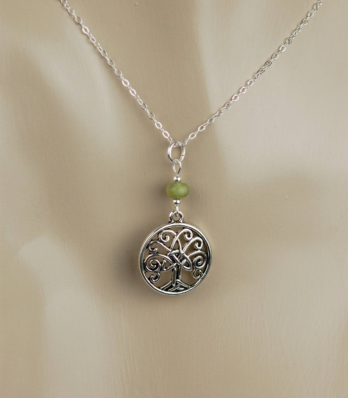 Connemara marble Rondelle with Trinity Tree of Life