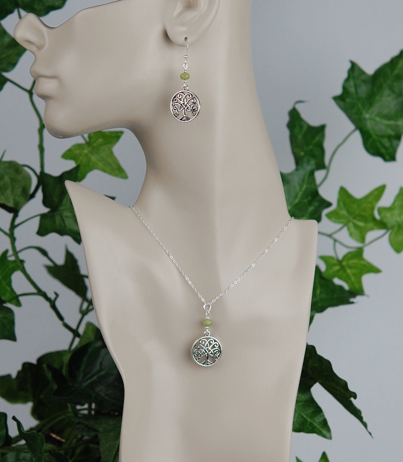 Connemara marble Rondelle with Trinity Tree of Life