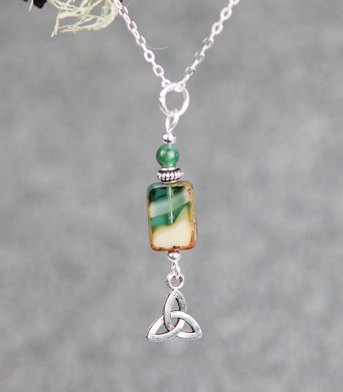 Emerald Gemstones with Rectangle Picasso Glass Beads