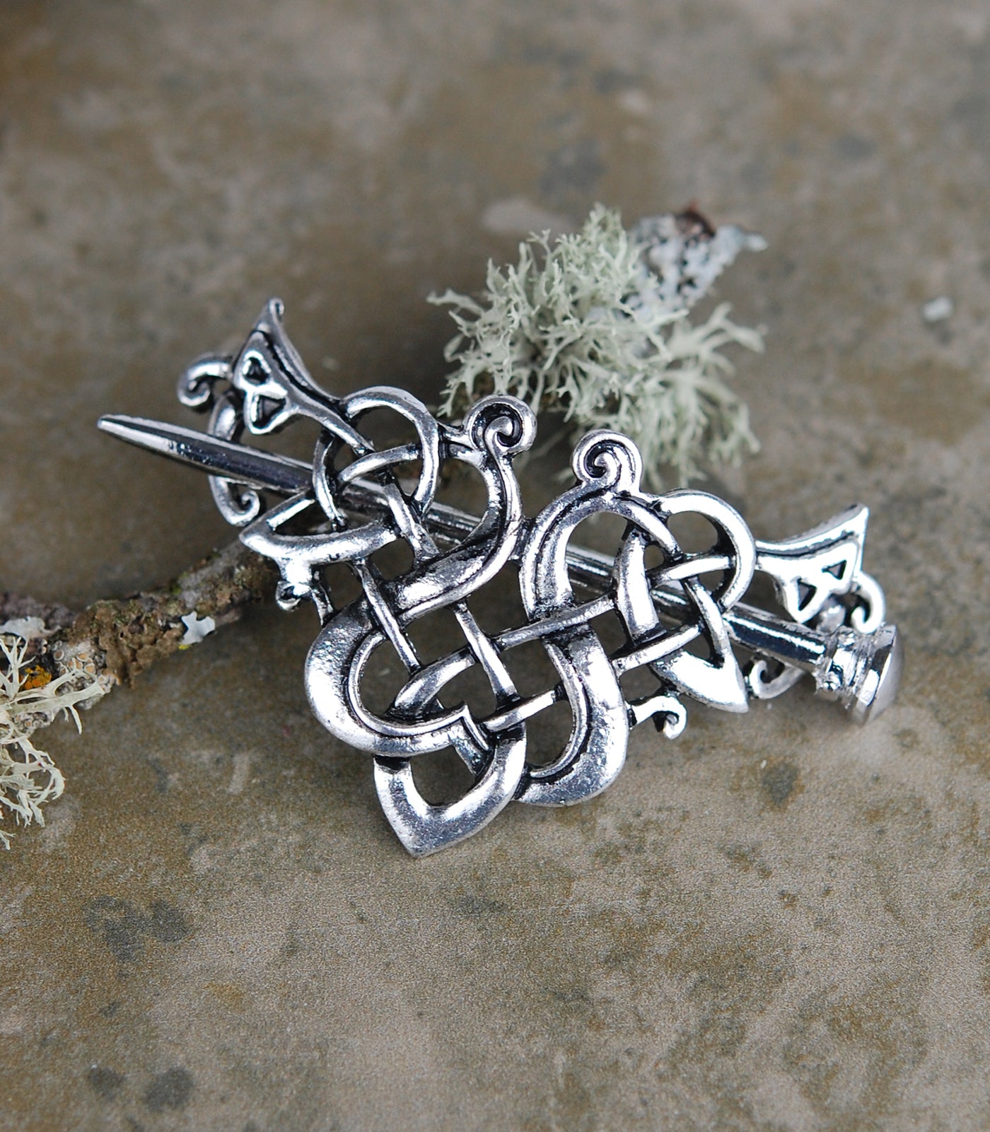 Celtic Knot Hair Wedge Barrette with Stick