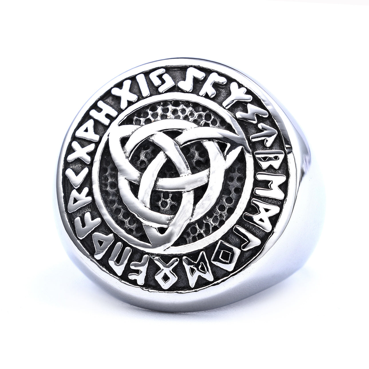 Trinity Knot with Runes Symbols Ring