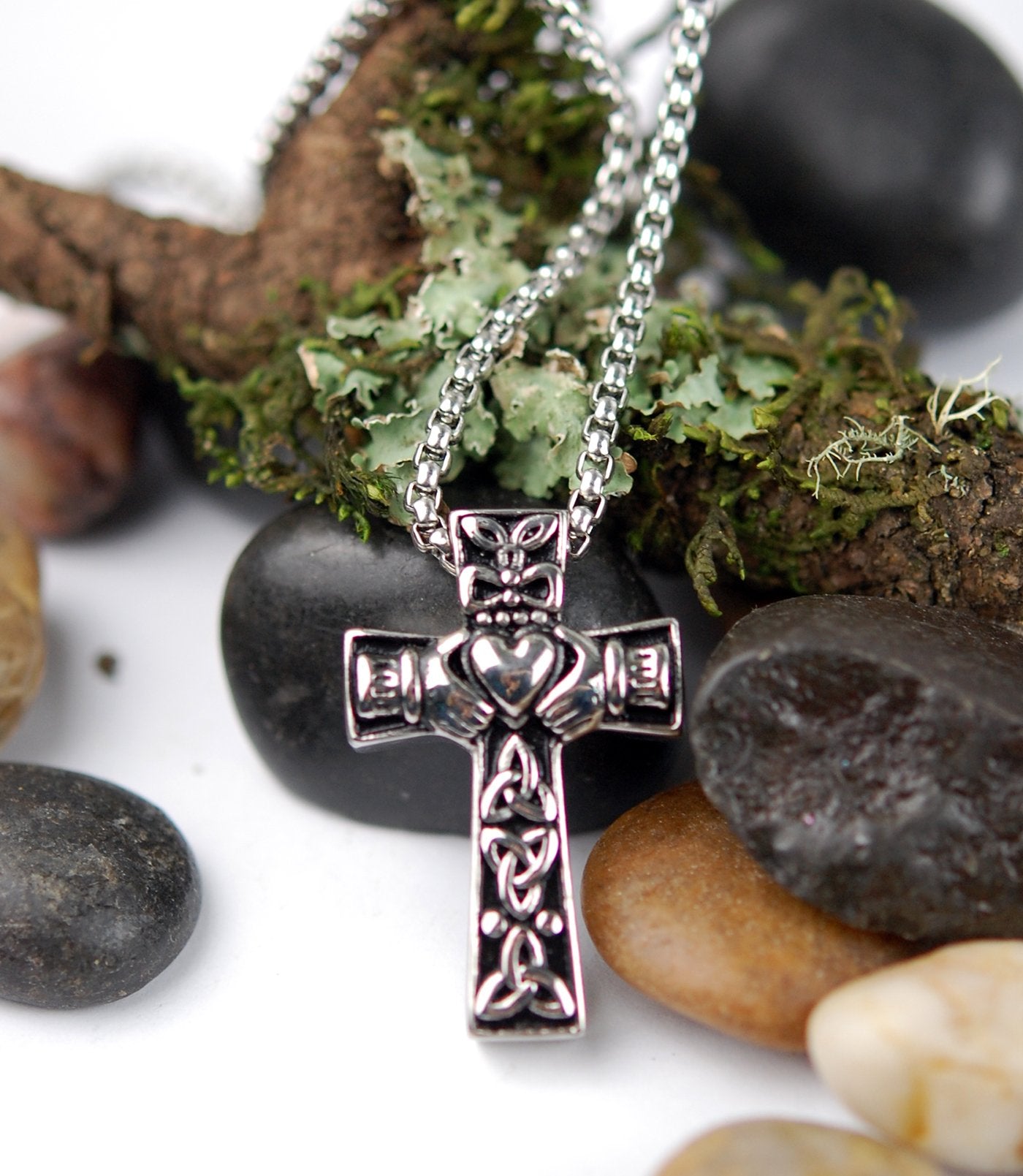 Claddagh Cross Stainless Steel Pendant