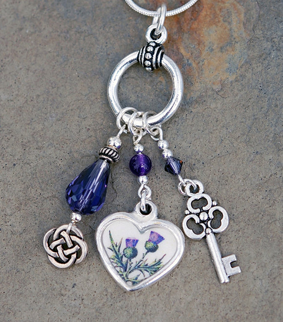 LGD-03 Legend of the Scottish Thistle Heart Pendant with Amethyst