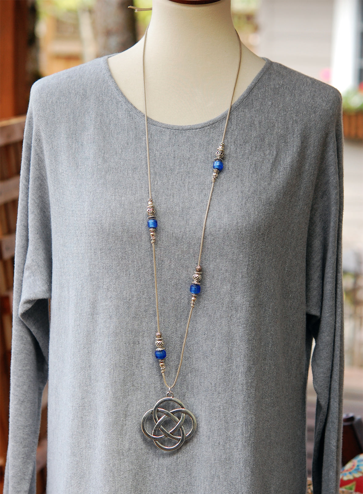 Long Bohemian Style Pendant with Lughs Knot