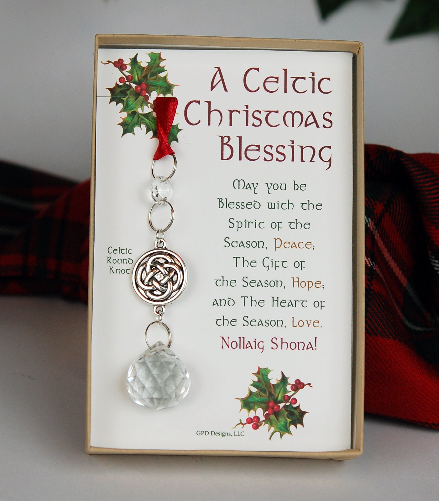 Crystal and Round Celtic Knot Christmas Ornament