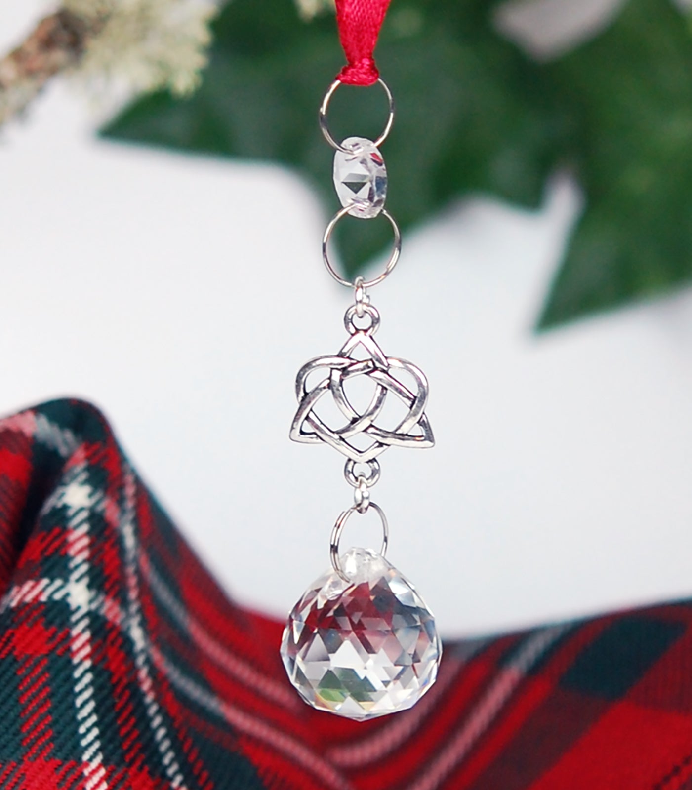 Crystal and Celtic Tri Heart Knot Christmas Ornament