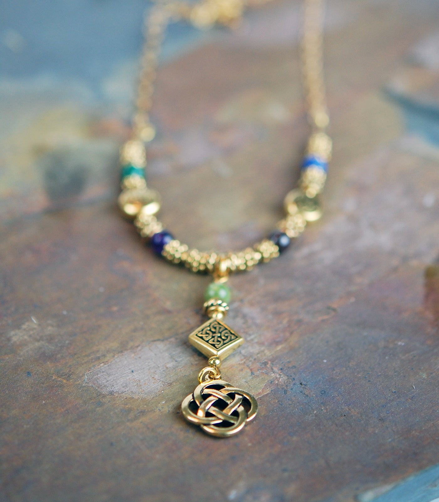 Sacred Numbers Necklace in Antique Gold