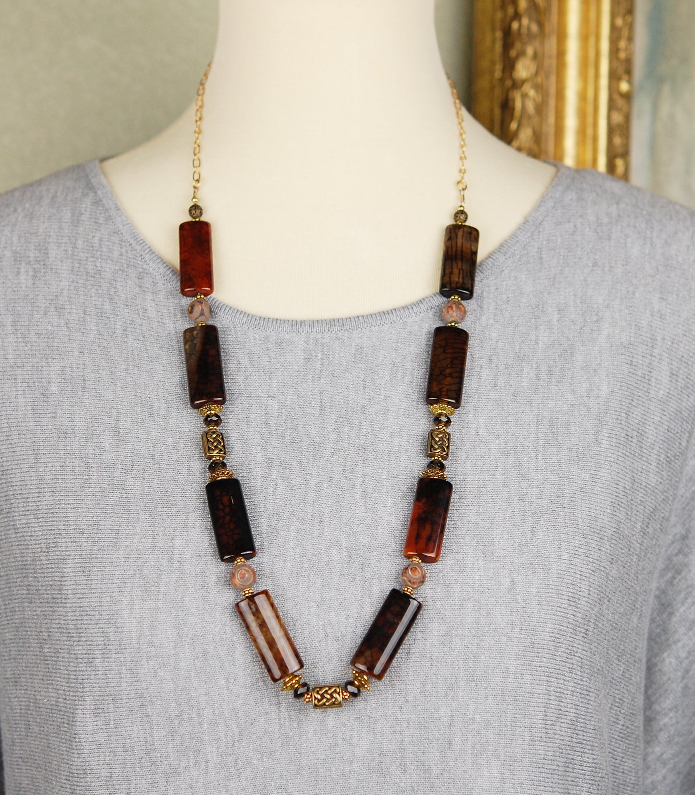 Stunning Spider Agate and Smoky Quartz Necklace