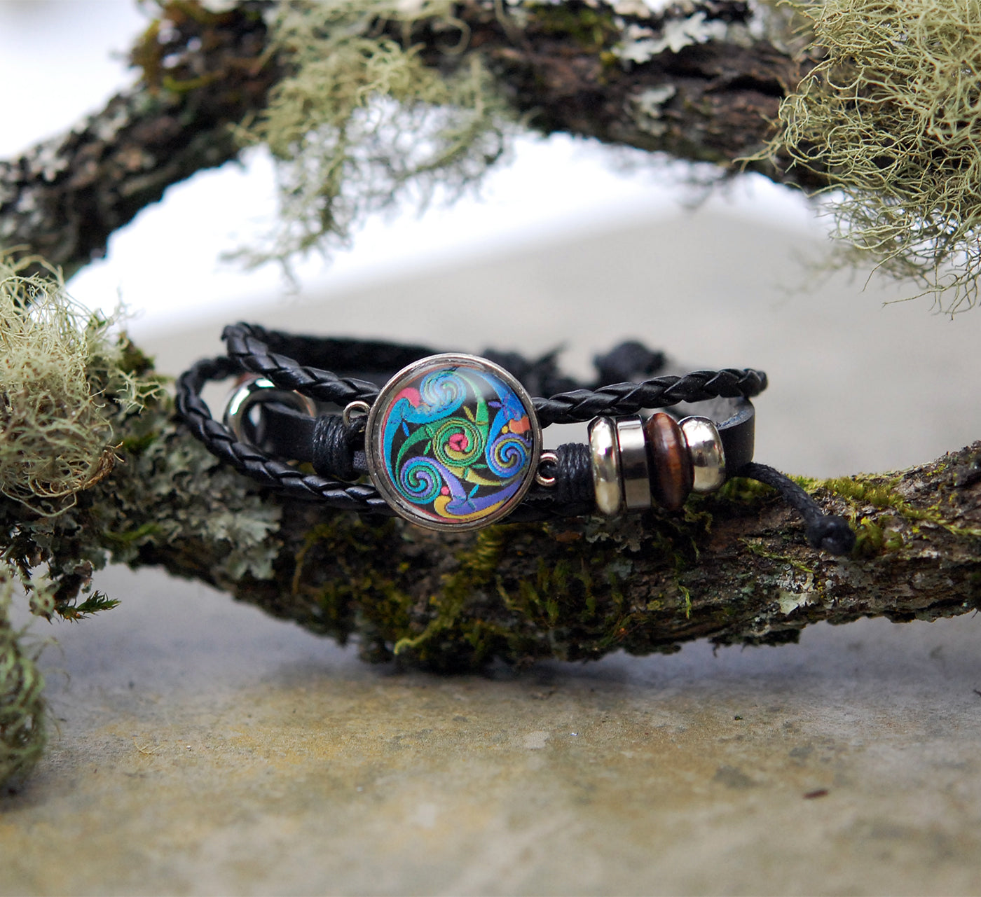 Triple Spiral Cabochon Bracelet