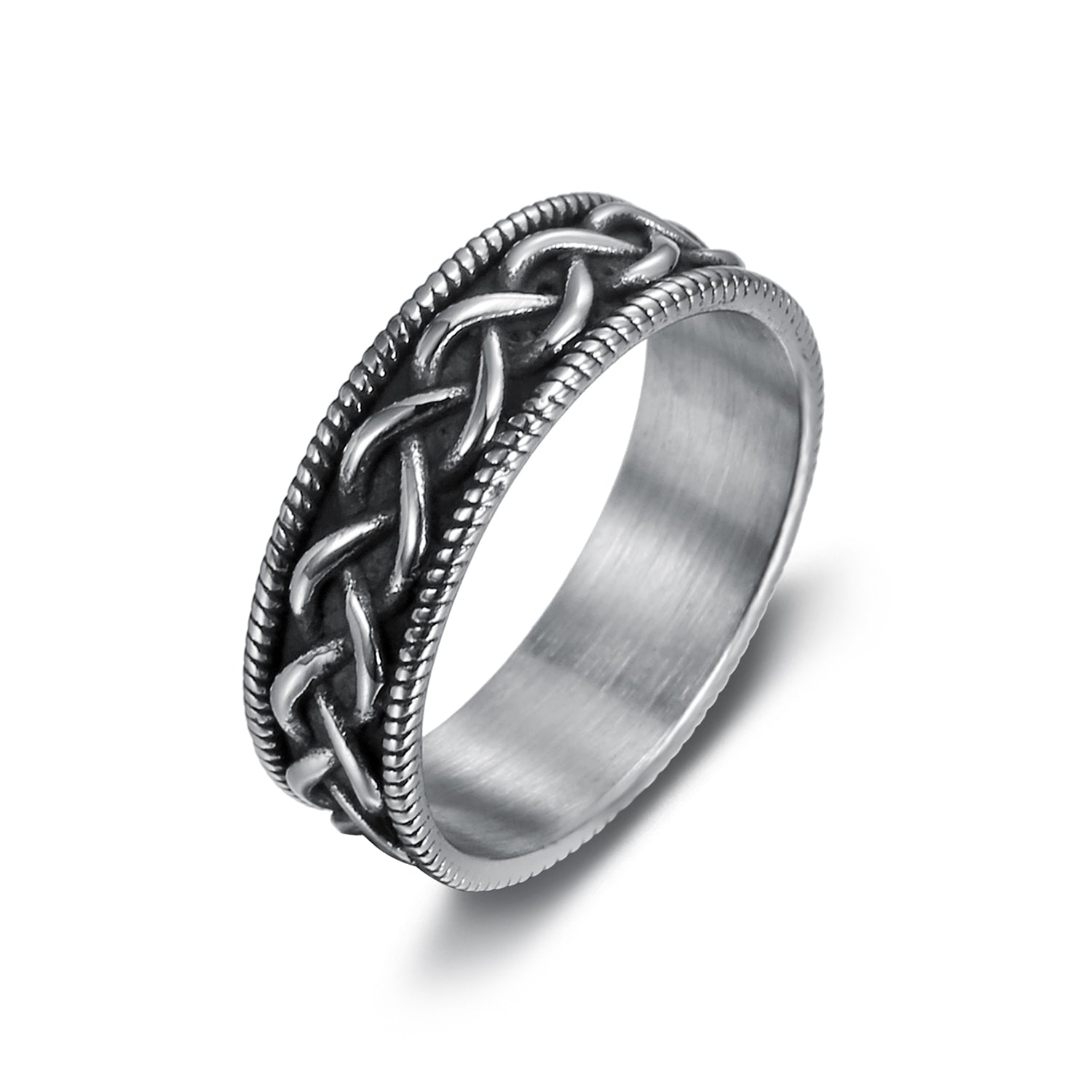 Narrow Celtic Braid with Beaded Trim Band Ring