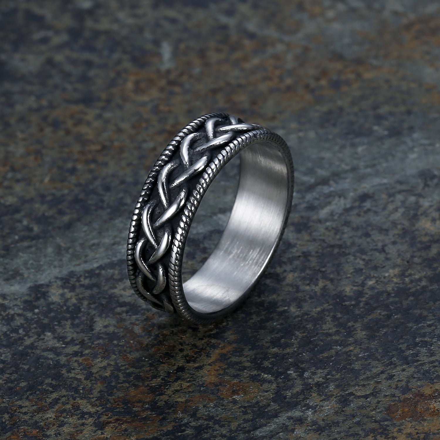 Narrow Celtic Braid with Beaded Trim Band Ring