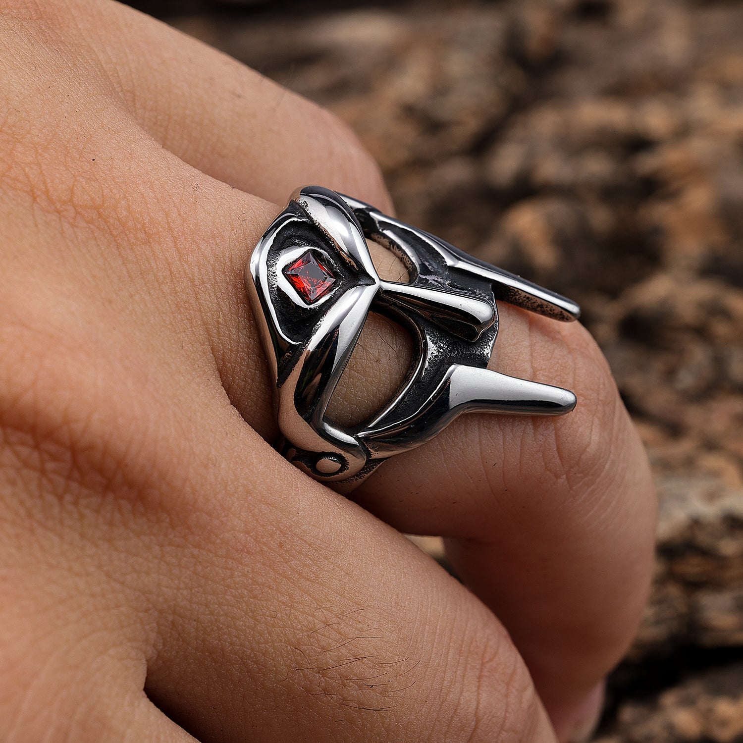 Warrior King Helmet with Ruby Glass Adornment Ring