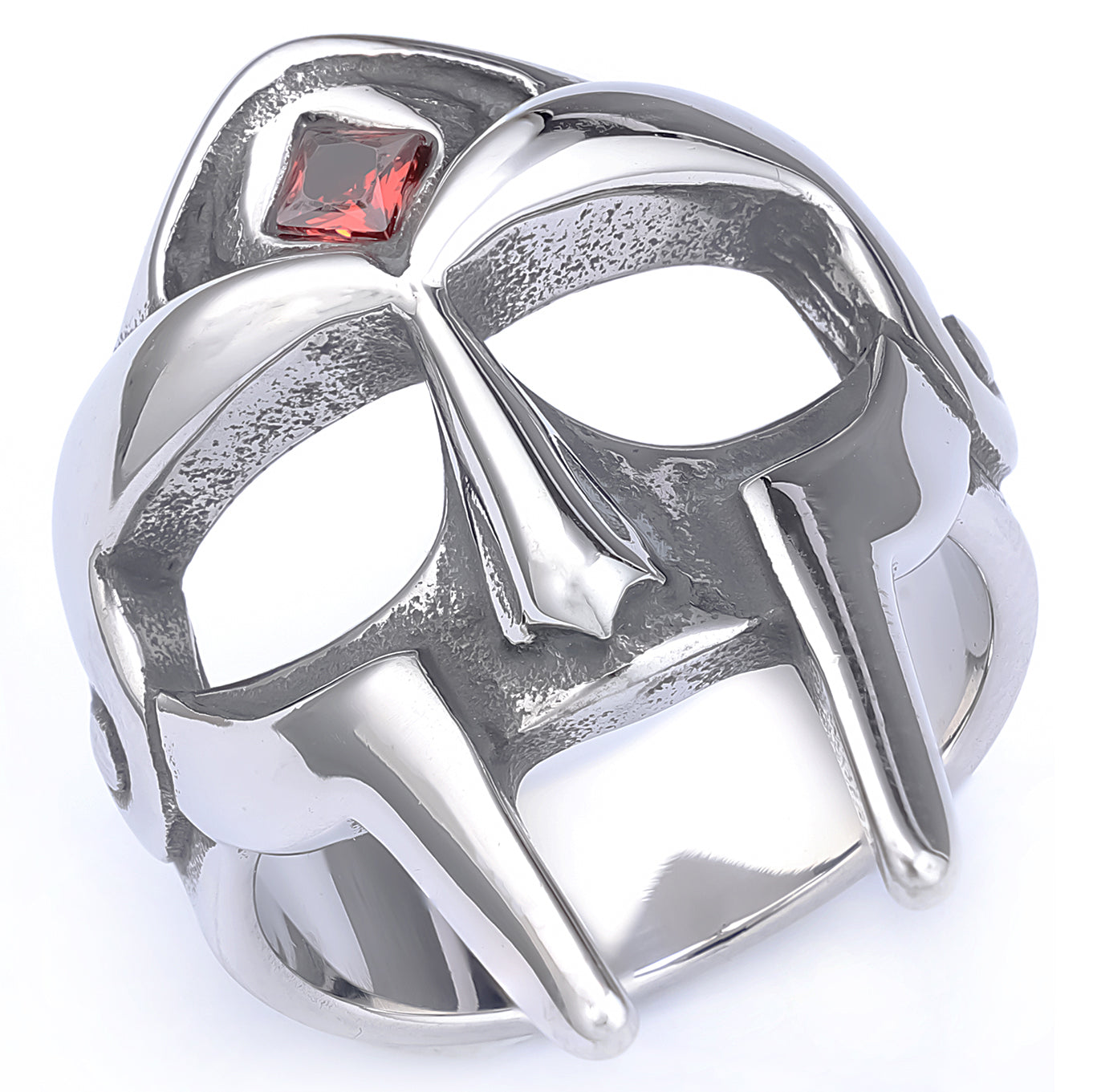 Warrior King Helmet with Ruby Glass Adornment Ring