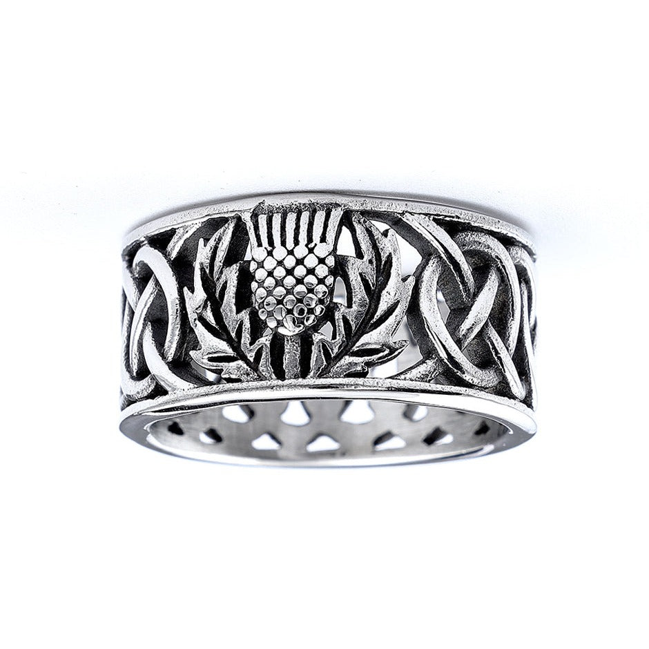 Open Celtic Knotwork with Scottish Thistle Ring