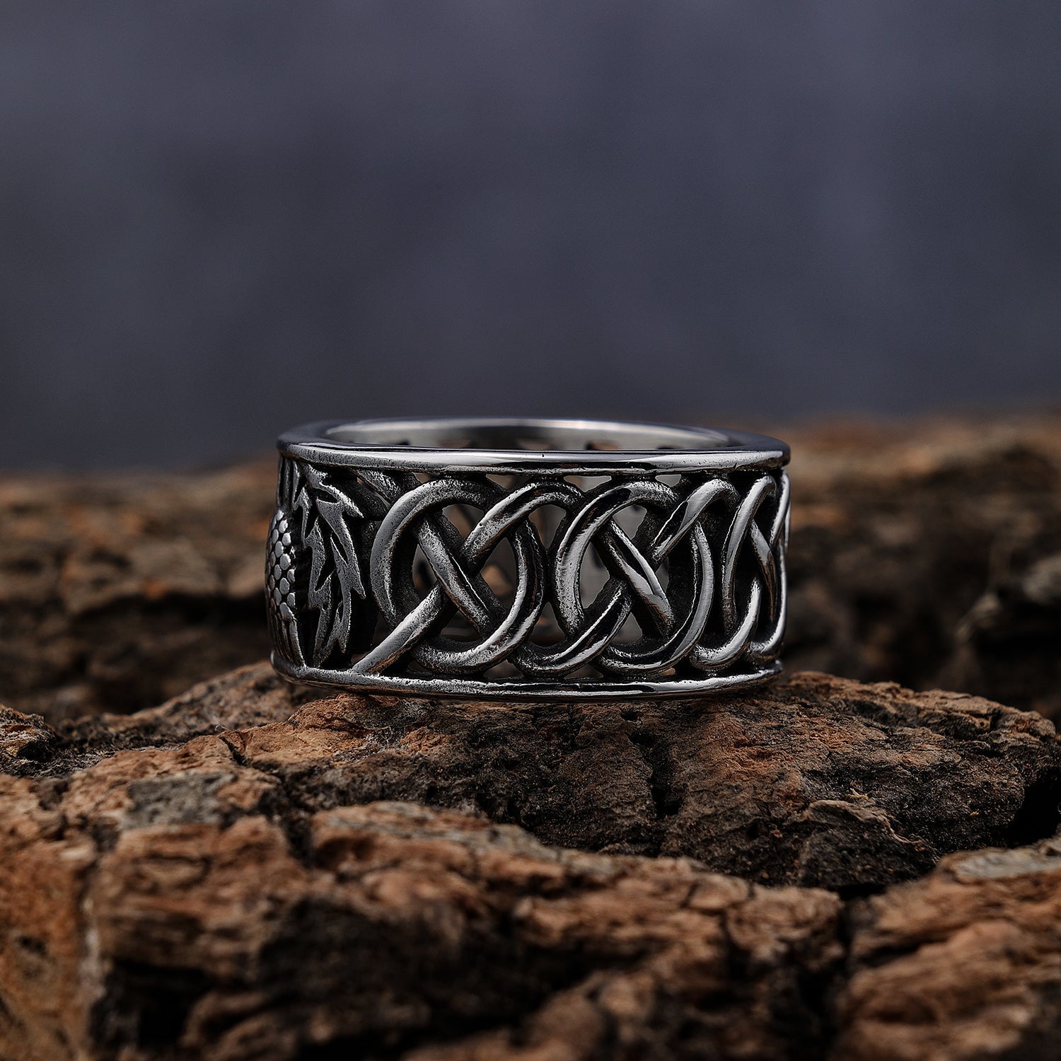 Open Celtic Knotwork with Scottish Thistle Ring