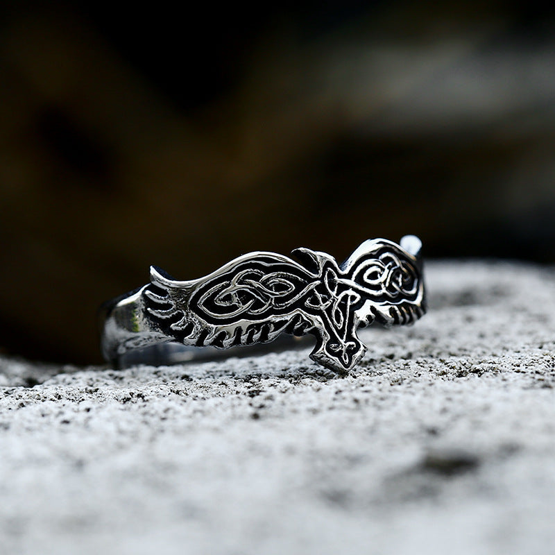 Celtic Knot Raven in Flight Ring