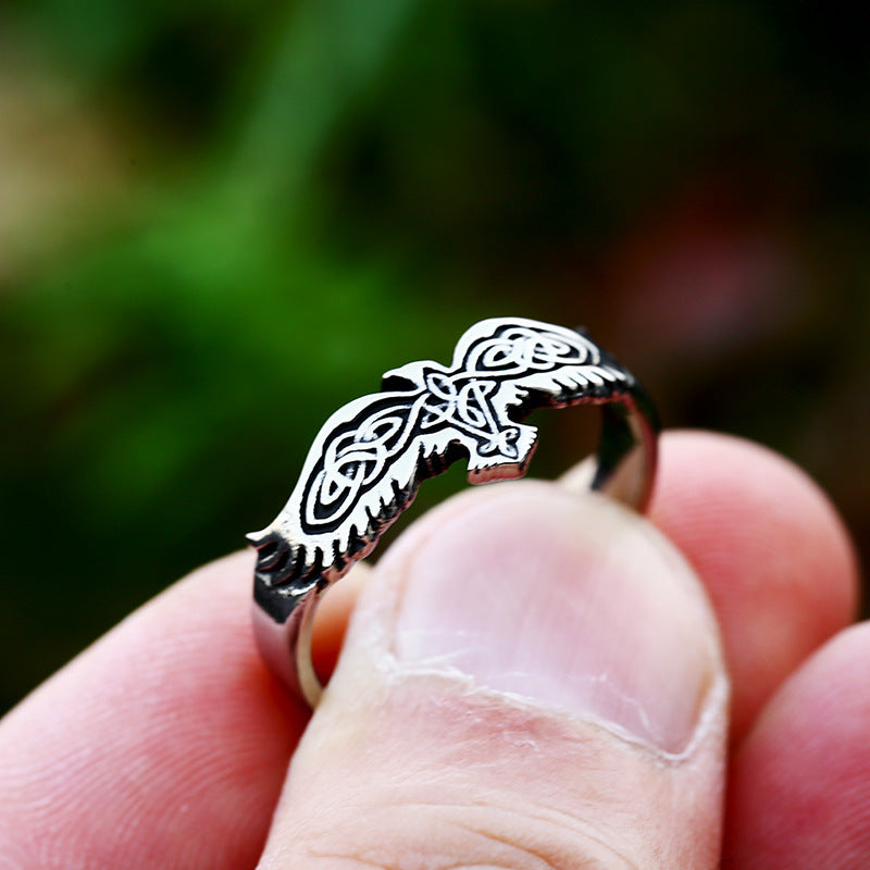 Celtic Knot Raven in Flight Ring