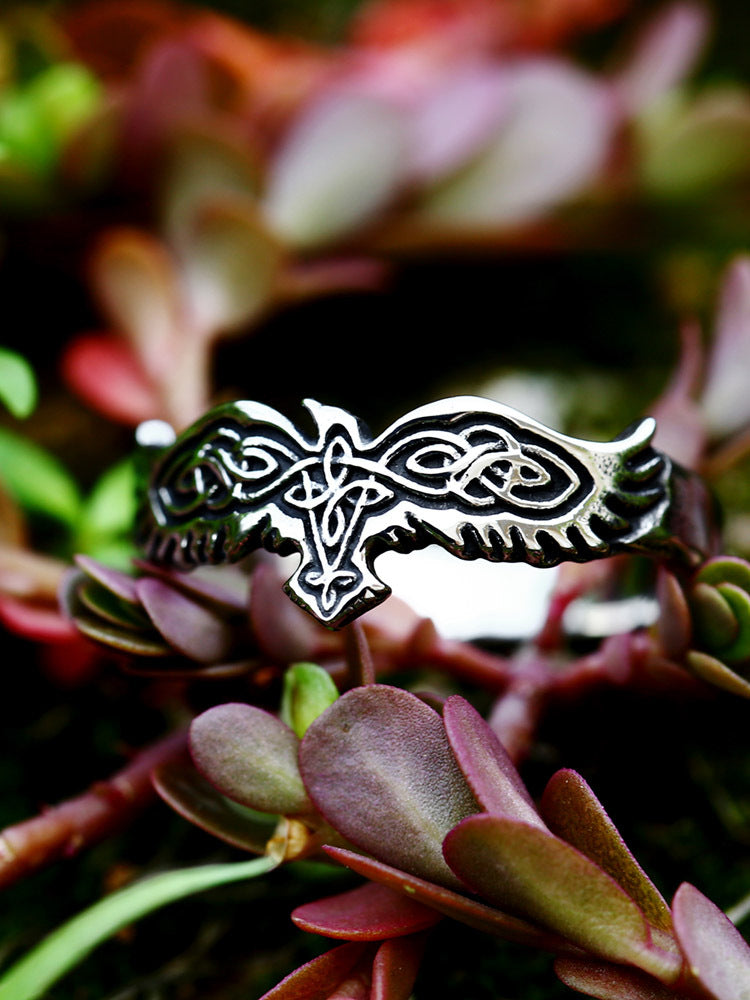 Celtic Knot Raven in Flight Ring