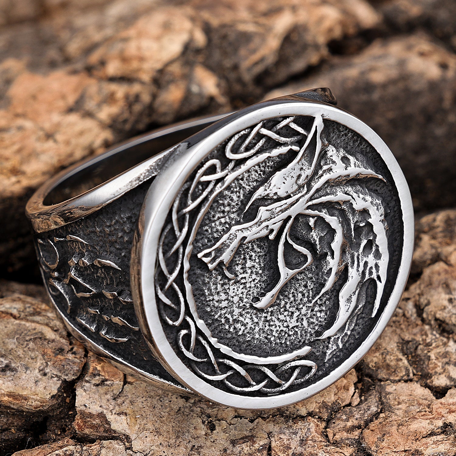 Celtic Wolf with Celtic Knots Ring