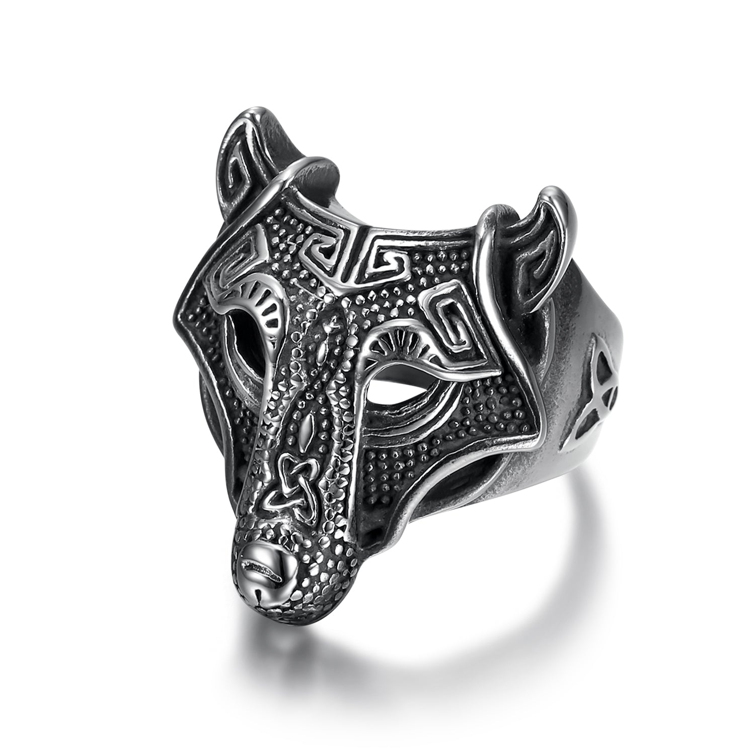 Celtic Wolf Head with Celtic Knots Ring