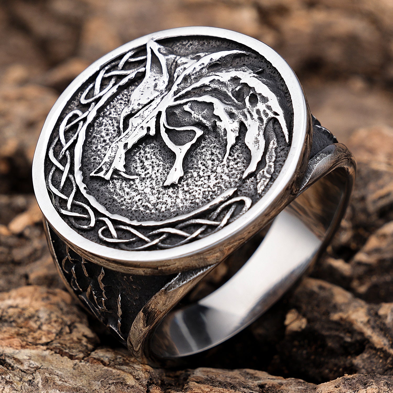Celtic Wolf with Celtic Knots Ring