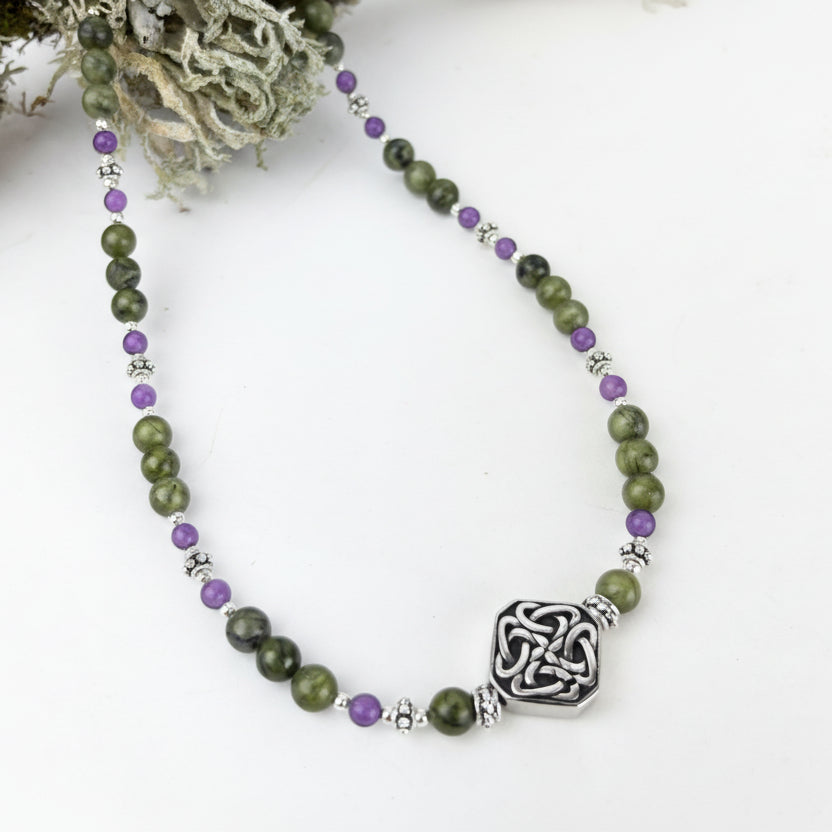 Connemara Marble and Amethyst Focal Bead Necklace