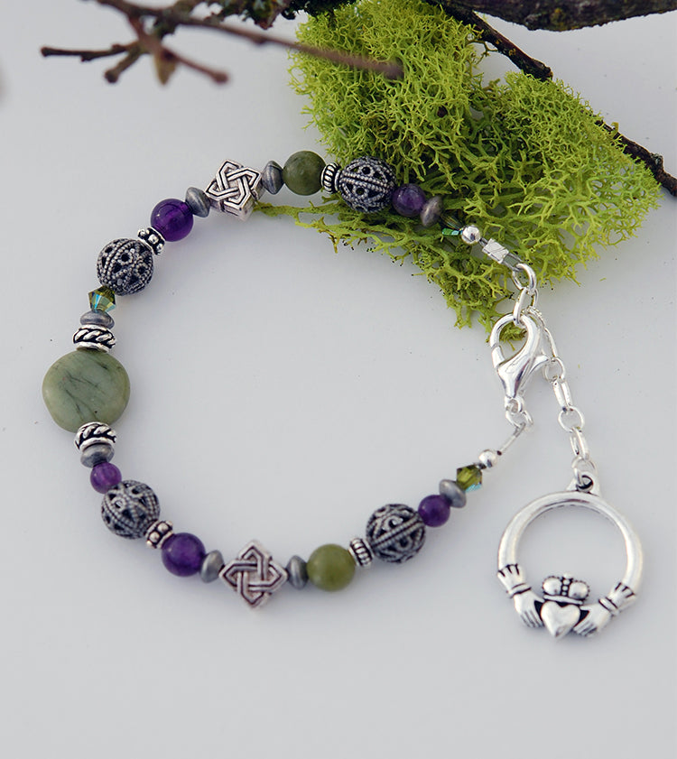 Button Connemara Marble and Amethyst with Filagree Details Bracelet