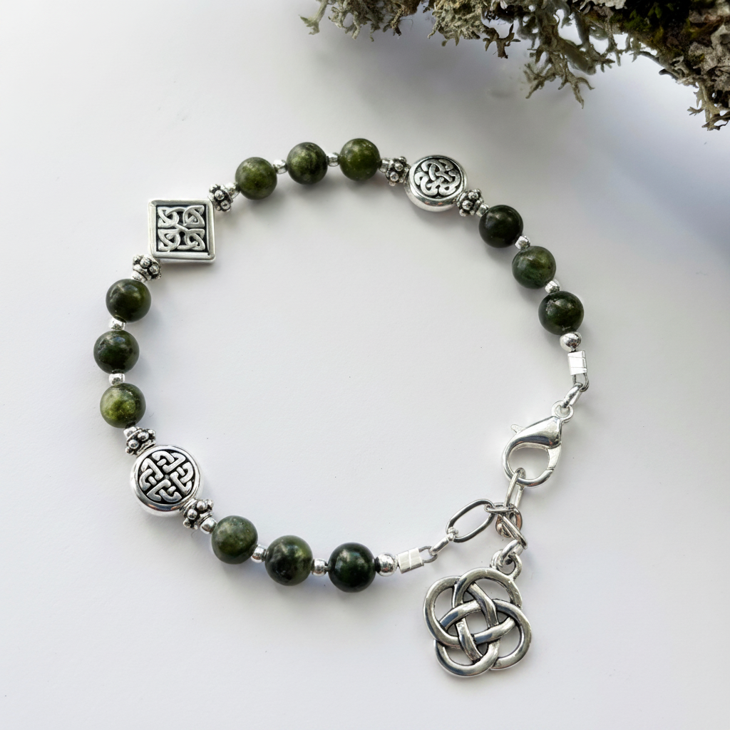 Three Celtic Knots Connemara Marble Bracelet
