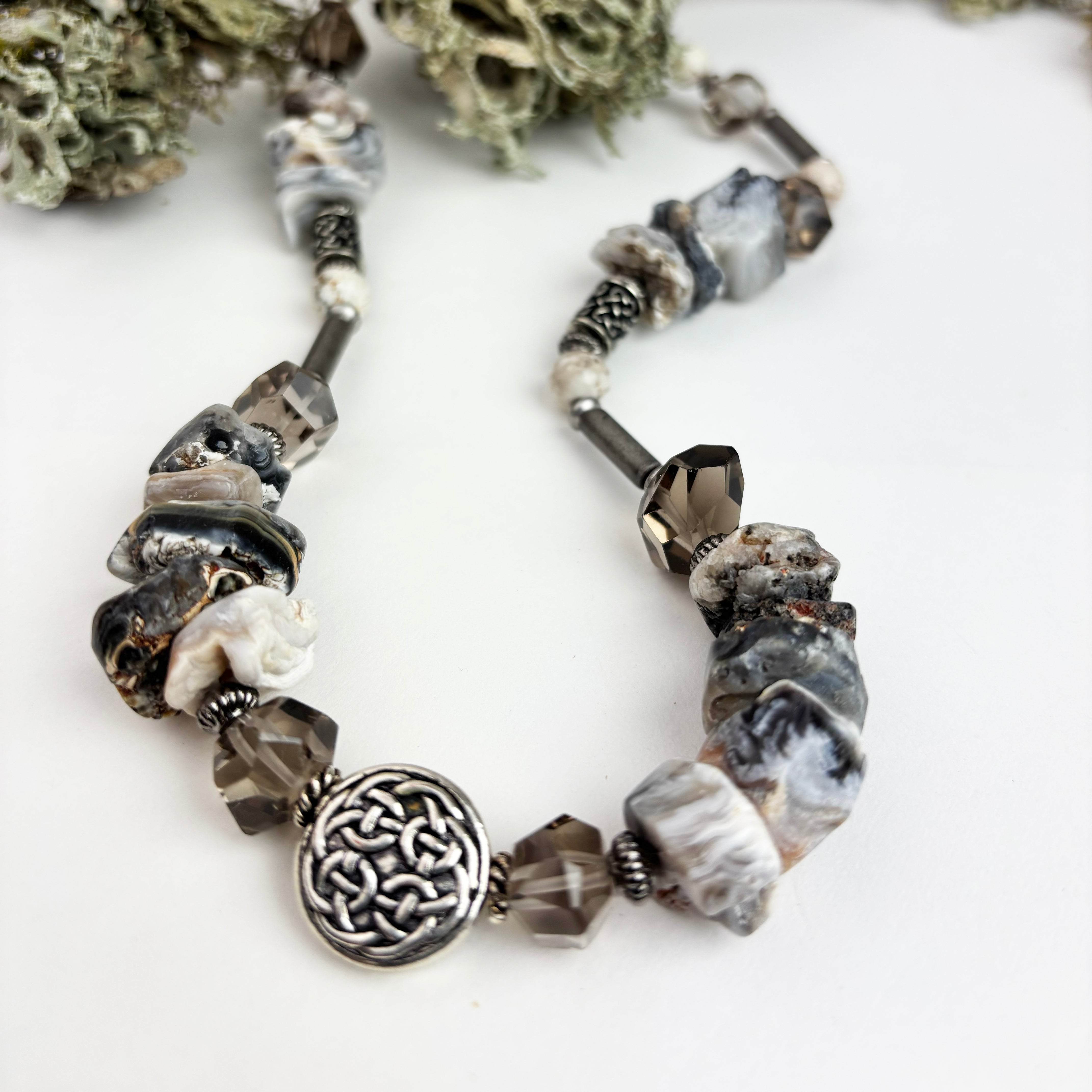 Smoky Quartz and Agate with Celtic Knot Necklace