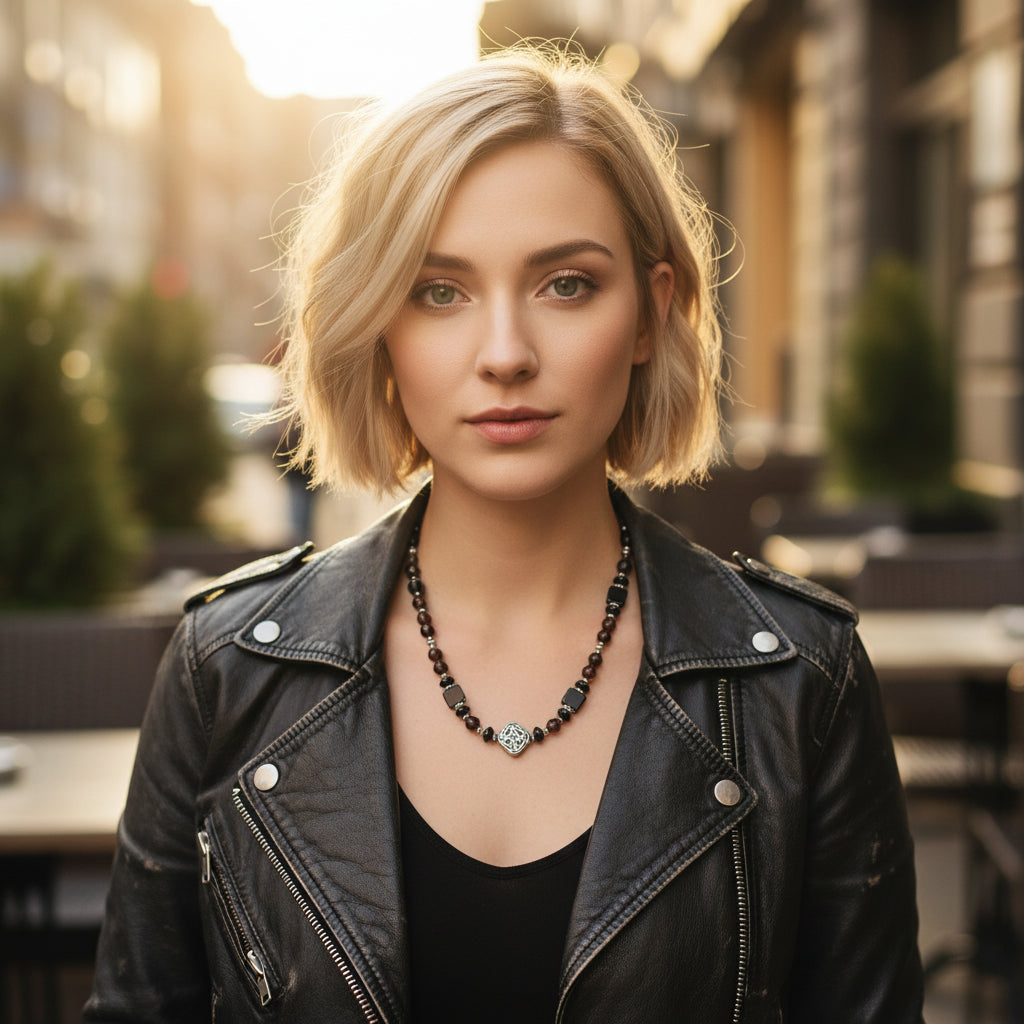 Mahogany Obsidian and Black Onyx with Celtic Knot Single Necklace