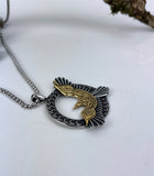 Stainless Steel Celtic Raven in Flight with gold details