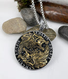 DM-926 Stainless Steel Celtic Wolves in Antique Gold Pendant