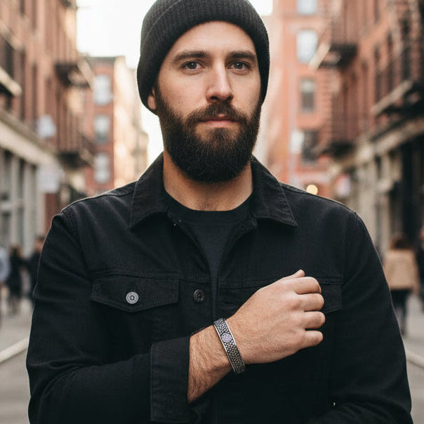 Men's Cuff Bracelet with Rectangle and Round Quad Celtic Knots