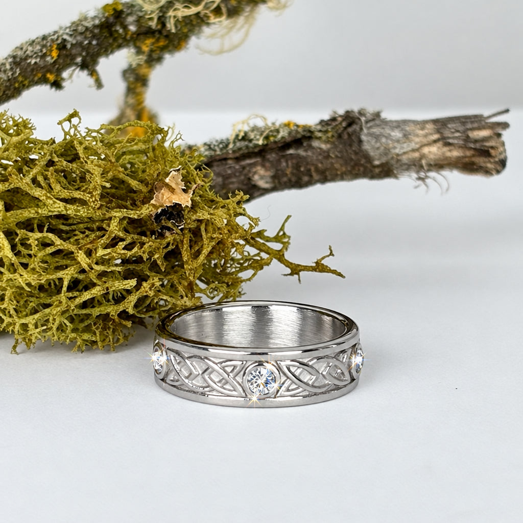 Our Exclusive! Celtic Knot and Faceted Crystals Ring Band