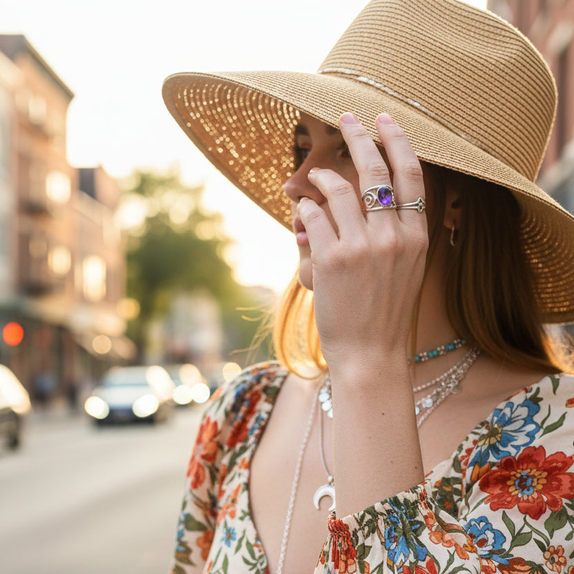 Goddess Spiral with Oval Amethyst Center Stone Ring