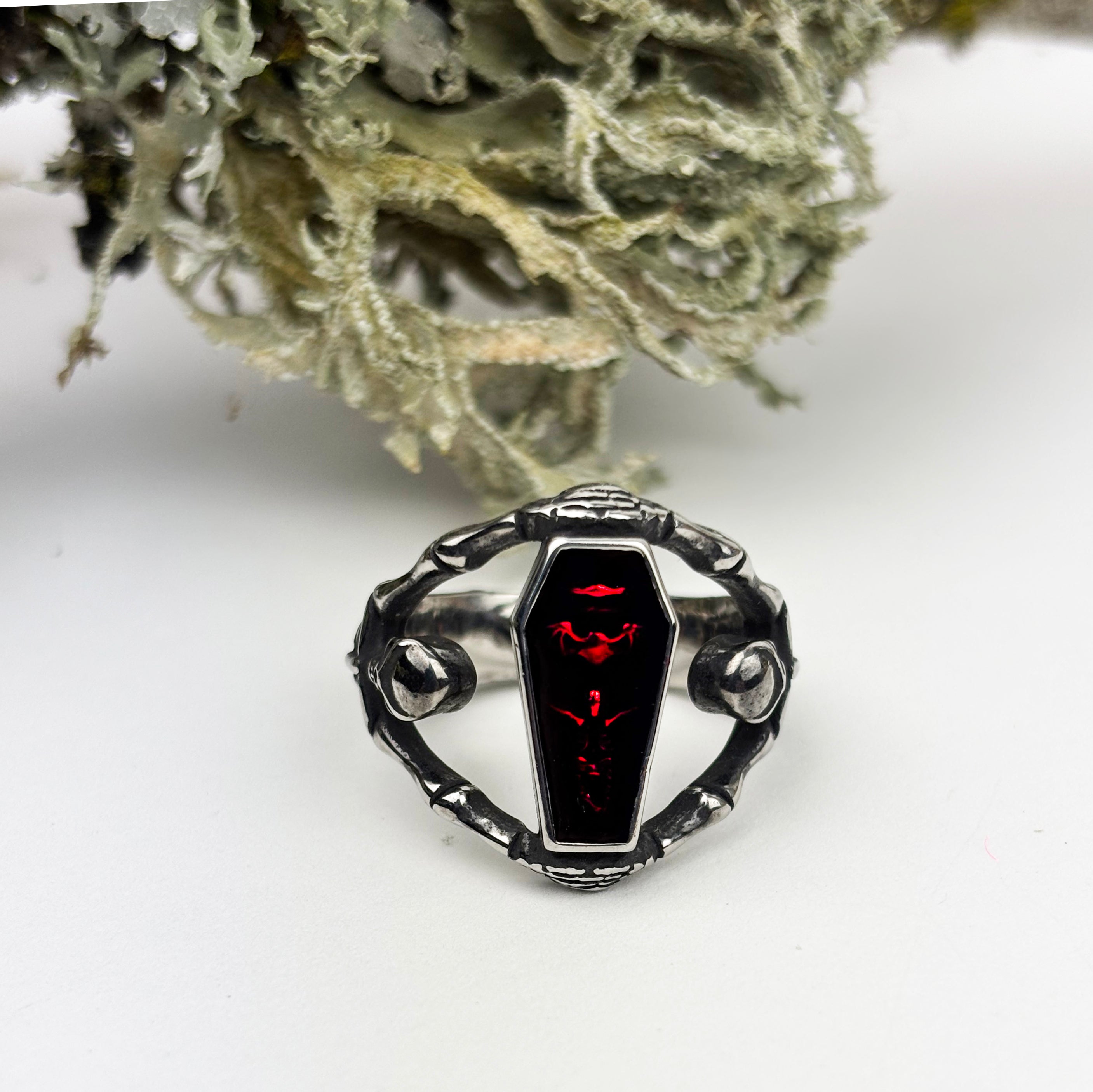 Red Coffin with Skeletons Ring