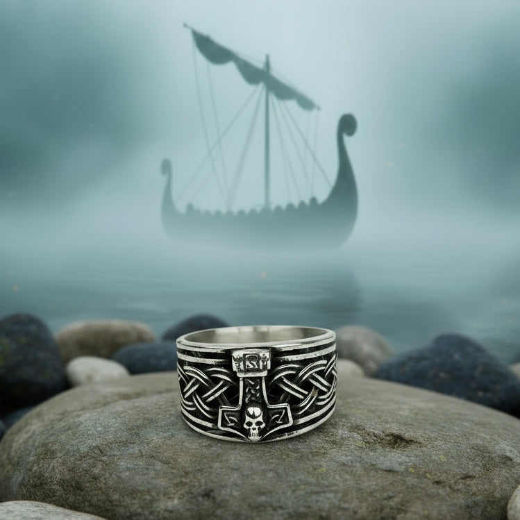 Thor's Hammer with Celtic Knots Ring