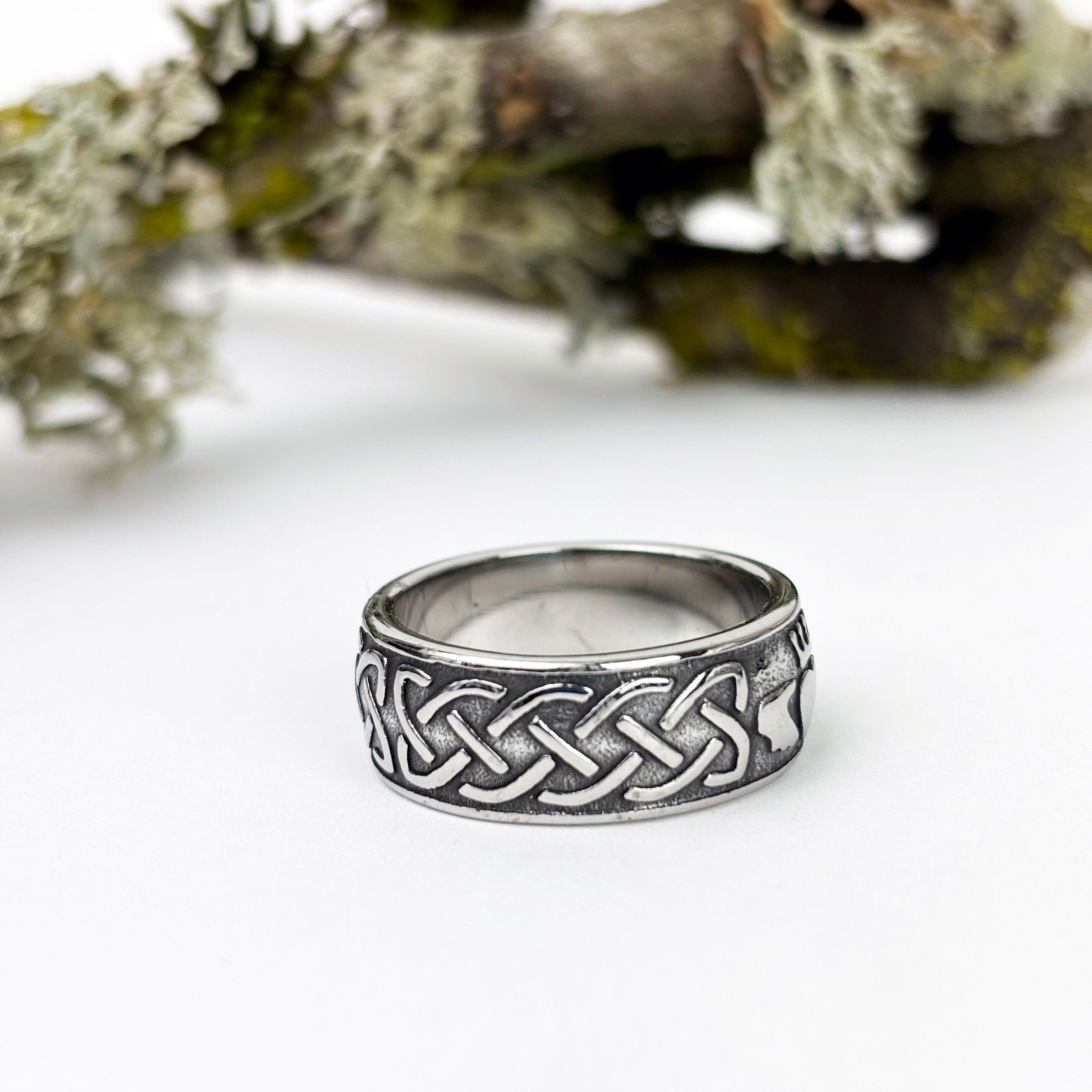Wide Claddagh and Celtic Knot Ring Band