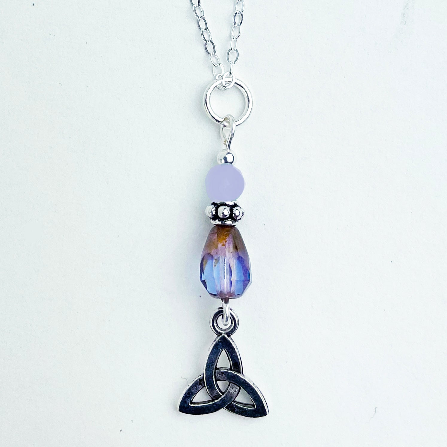 Lavender Chalcedony with Teardrop and Trinity Knot